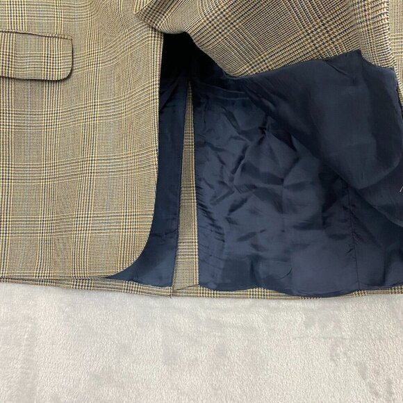 Brooks Brothers 1818 Madison Silk Wool Suit Jacket Size 42R Brown Blue Plaid - Picture 11 of 16